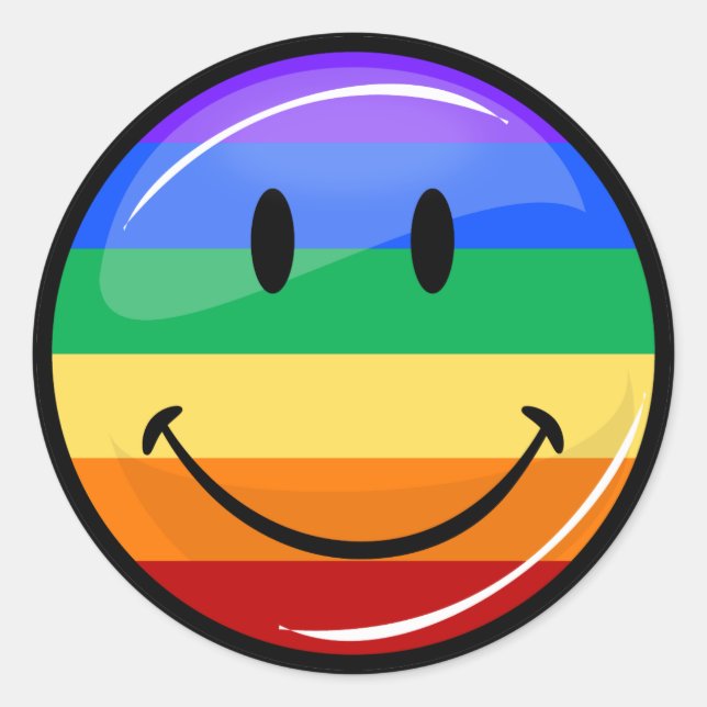 Smiling Gay LGBT Pride Rainbow Flag Classic Round Sticker (Front)