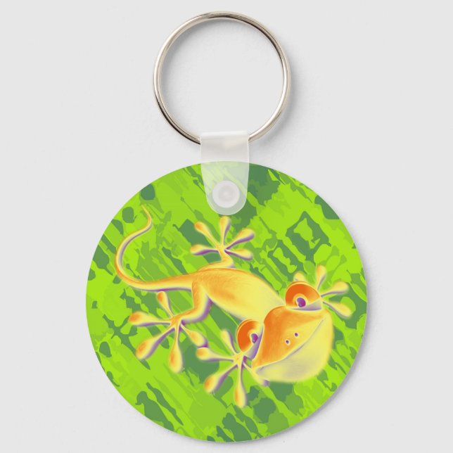 Smiling Gecko - green pattern Key Ring (Front)