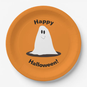 Smiling Ghost Halloween Party Paper Plate