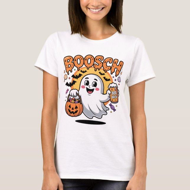 Smiling Ghost with Candy & Boo Brew T-Shirt (Front)