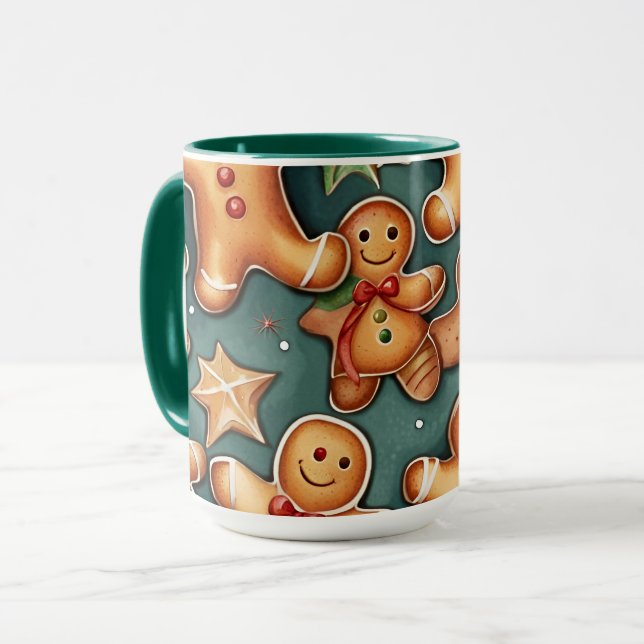 Smiling ginger breadman Christmas Pattern  Mug (Front Left)
