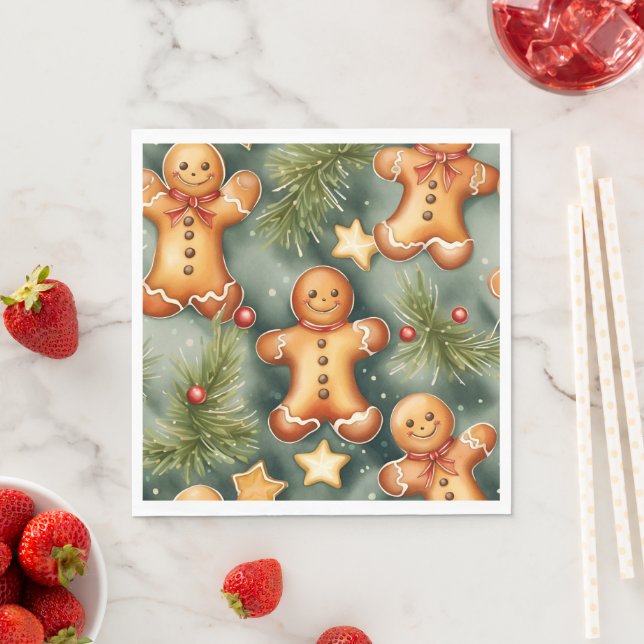 Smiling ginger breadman Christmas Pattern  Napkin (Insitu)