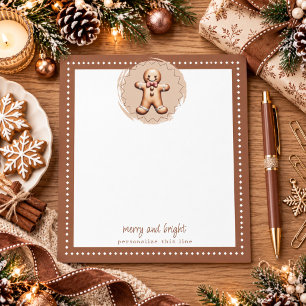 Smiling Gingerbread Man Personalised Brown Notepad