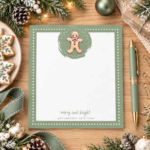 Smiling Gingerbread Man Personalised Green Notepad
