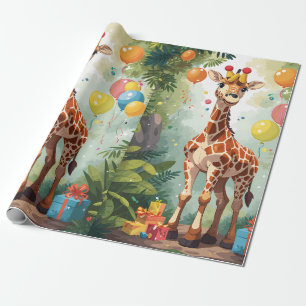 Smiling Giraffe in Jungle   Wrapping Paper