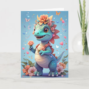 Smiling Girl Dinosaur Nature Card
