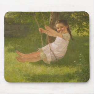 Smiling Girl on a Swing (Vintage Childhood) Mouse Mat