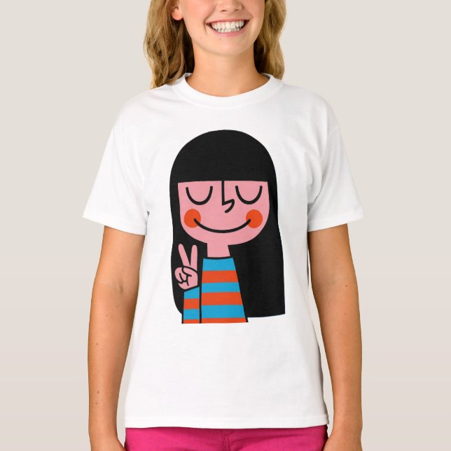 Smiling Girl Power – Kids Character Art T-Shirt (Front)