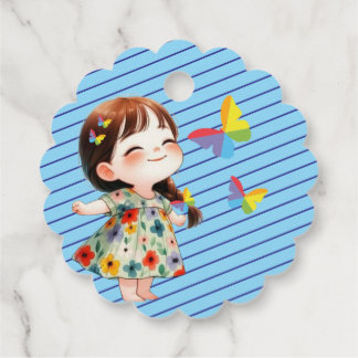 Smiling Girl with Butterflies Gift Tag