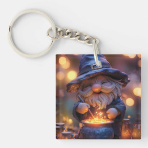 Smiling Gnome Stirring Magic Pot Key Ring