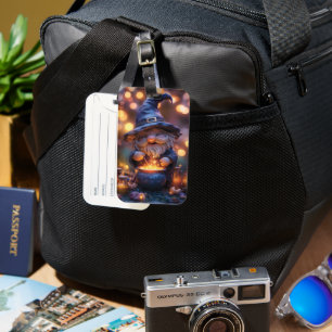 Smiling Gnome Stirring Magic Pot Luggage Tag