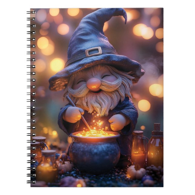 Smiling Gnome Stirring Magic Pot Notebook (Front)