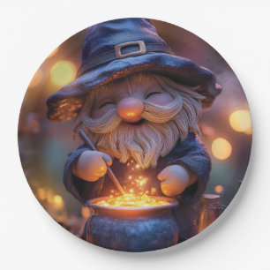 Smiling Gnome Stirring Magic Pot Paper Plate