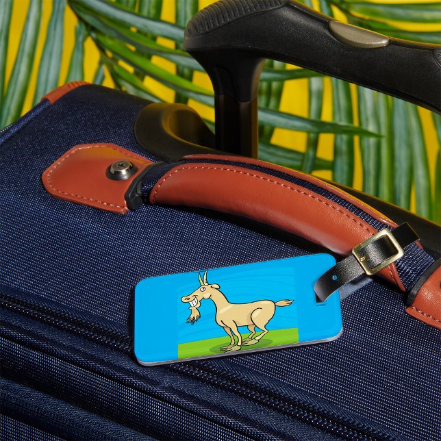 Smiling Goat Cartoon Farm Animal Luggage Tag (Creator Uploaded)