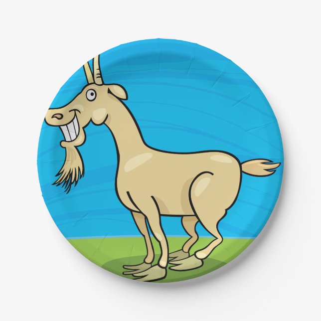 Smiling Goat Cartoon Farm Animal Paper Plate (Front)