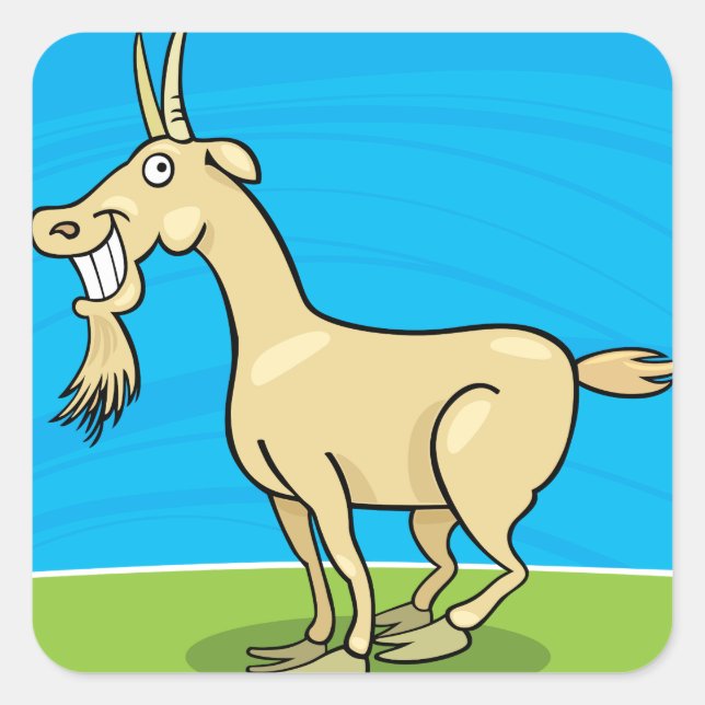 Smiling Goat Cartoon Farm Animal Square Sticker (Front)
