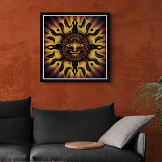 Smiling Gold Mandala Sun AI Art  Poster