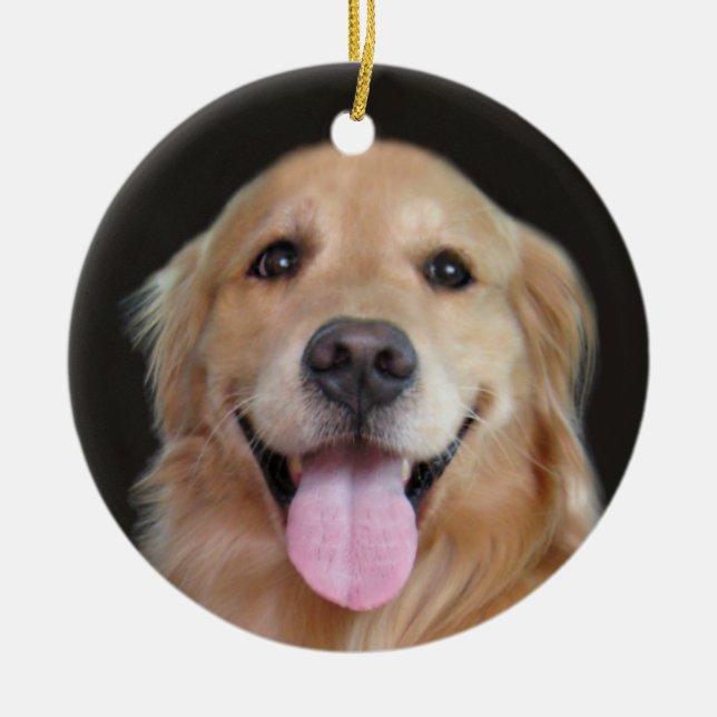 Smiling Golden Retriever Christmas Ceramic Tree Decoration (Front)