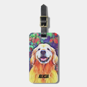 Smiling Golden Retriever Dog in Vibrant Colours Luggage Tag