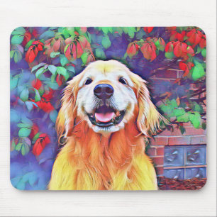 Smiling Golden Retriever Dog in Vibrant Colours Mouse Mat