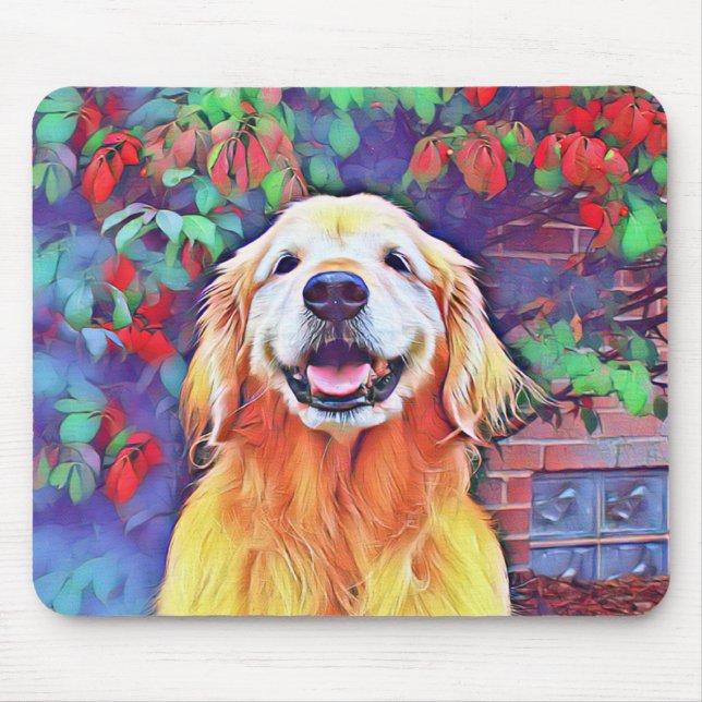 Smiling Golden Retriever Dog in Vibrant Colours Mouse Mat (Front)