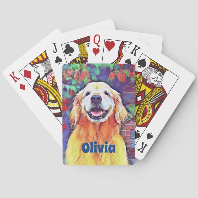 Smiling Golden Retriever Dog in Vibrant Colours Playing Cards (Back)