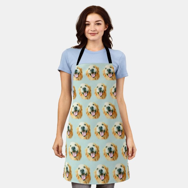 Smiling Golden Retriever Dog in Watercolor Apron (Worn)