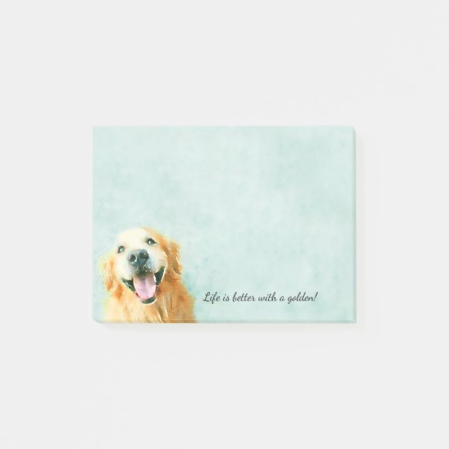 Smiling Golden Retriever Dog in Watercolor Post-it Notes (Front)