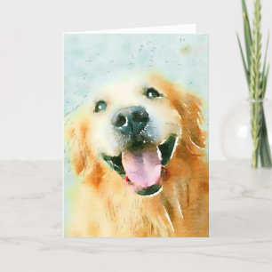 Smiling Golden Retriever in Watercolor Card