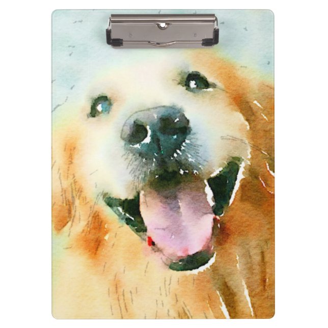 Smiling Golden Retriever in Watercolor Clipboard (Front)