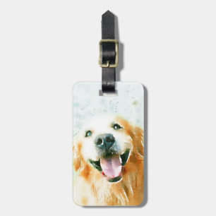 Smiling Golden Retriever in Watercolor Luggage Tag