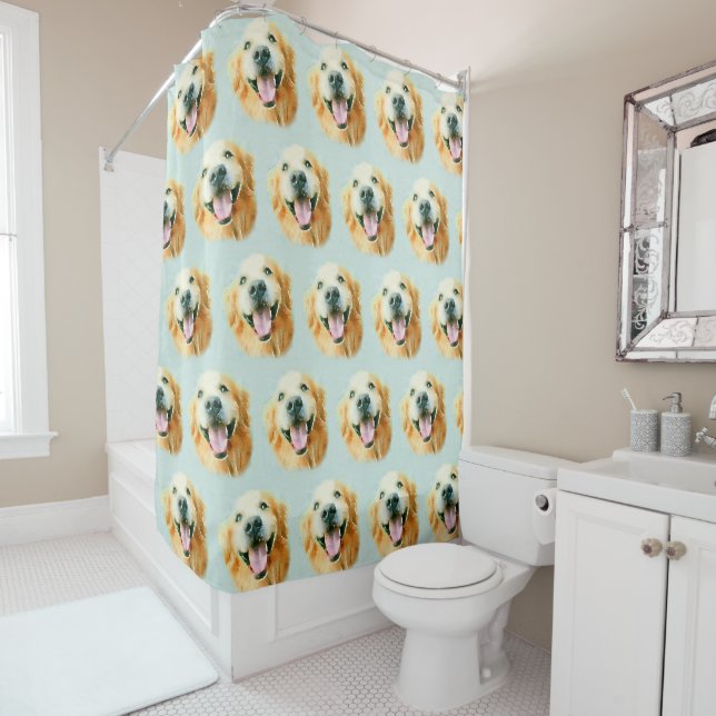 Smiling Golden Retriever in Watercolor Shower Curtain (In Situ)