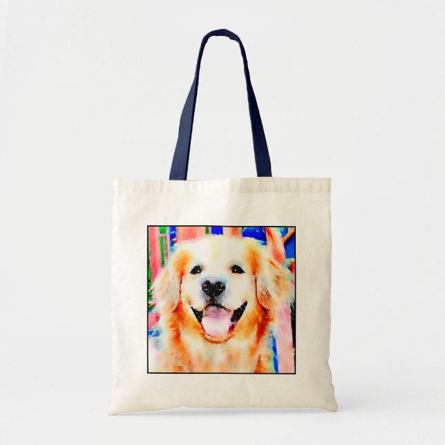 Smiling Golden Retriever Watercolor Portrait Tote Bag (Front)