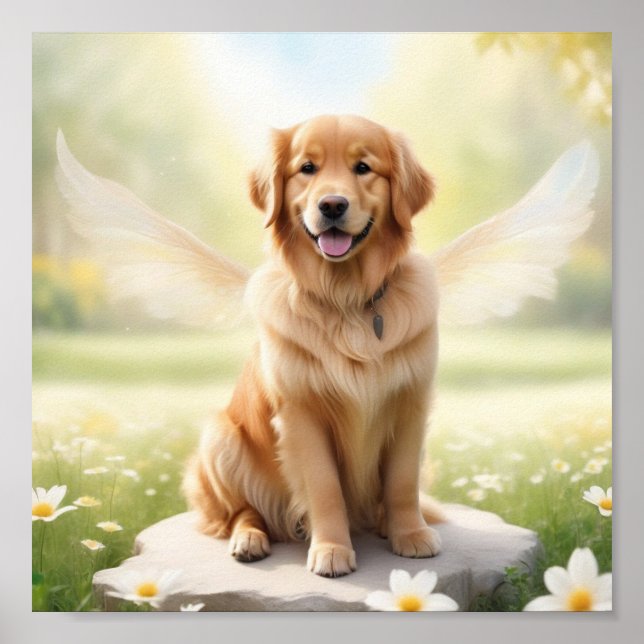 Smiling Golden Retriever with wings Poster (Front)