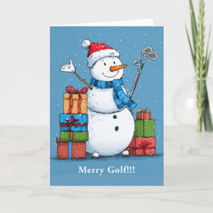 Smiling Golfer Snowman Christmas Card