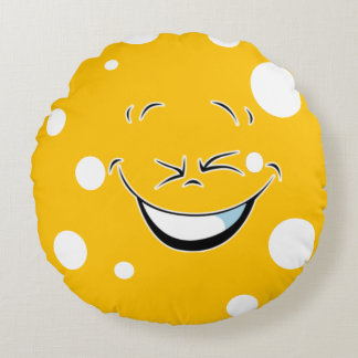 smiling goofy emoji face round cushion