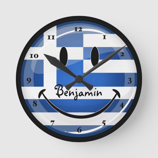 Smiling Greek Flag Round Clock (Front)
