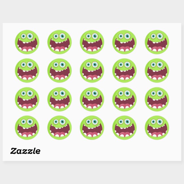Smiling Green Character Classic Round Sticker (Sheet)