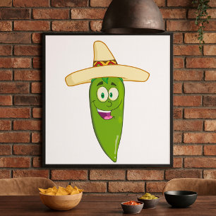 Smiling Green Chilli Pepper Poster