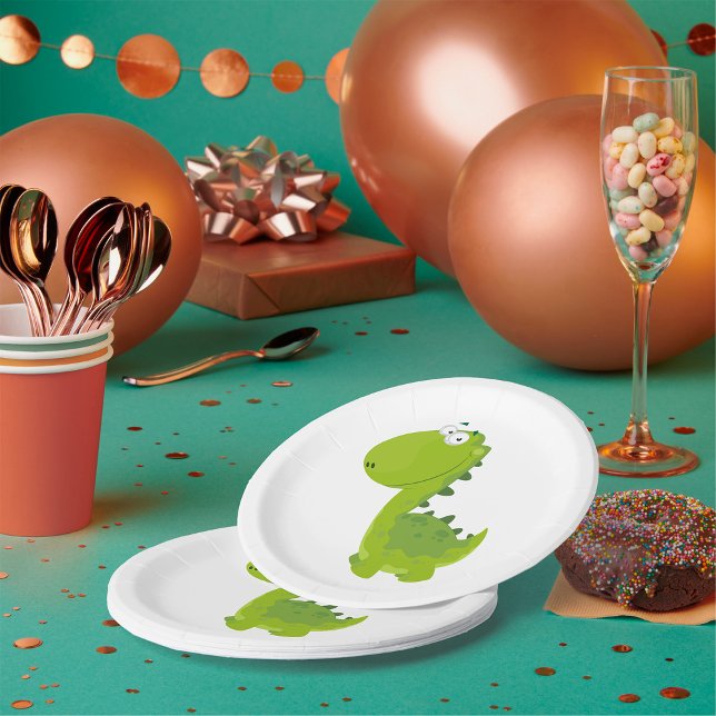 Smiling Green Dino Paper Plate (Creator Uploaded)