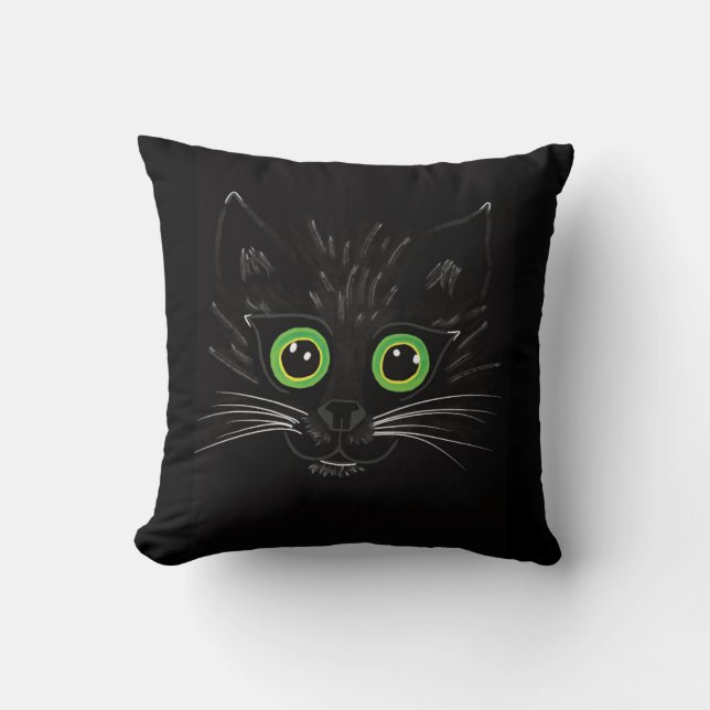 Smiling Green Eyed Cat Cushion (Front)