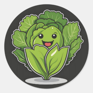 Smiling Green Lettuce Classic Round Sticker