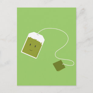 Smiling green tea bag postcard