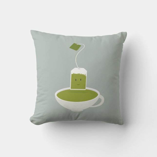 Smiling green tea bag with tea cup cushion (Front)
