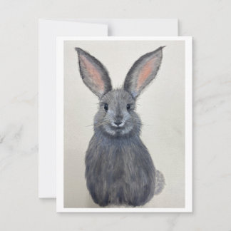 Smiling Grey Bunny Notecard - Original Artwork