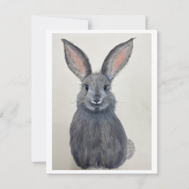 Smiling Grey Bunny Notecard - Original Artwork (Front)