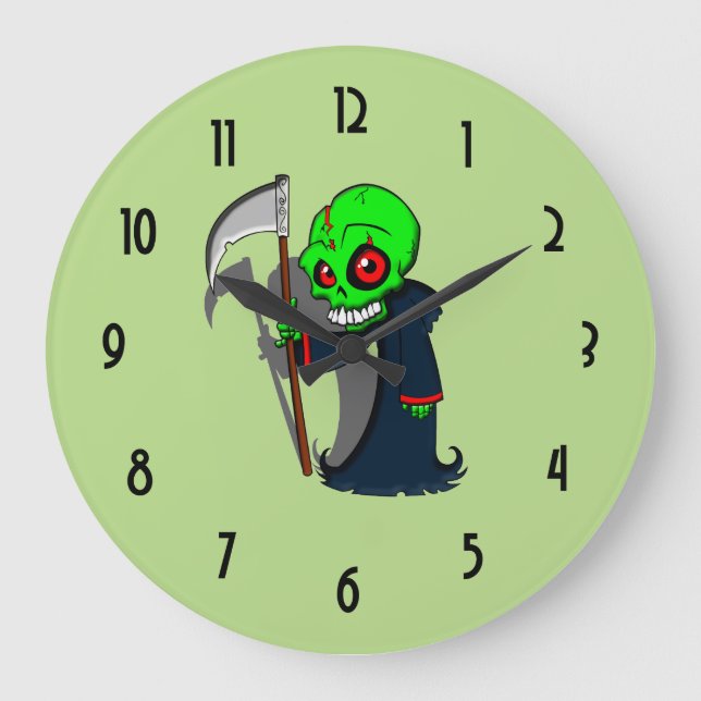 Smiling Grim Reaper Illustration Creepy Cool Large Clock (Front)