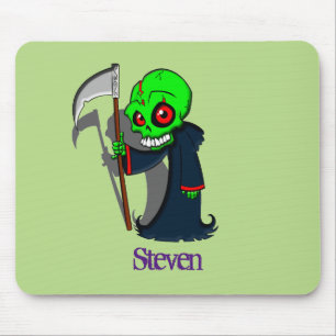 Smiling Grim Reaper Illustration Creepy Cool Mouse Mat
