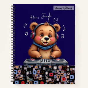 Smiling Grizzly Bear DJ, Happy Music Jungle Notebook