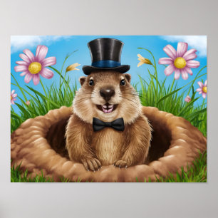 Smiling Groundhog Emerging  Poster